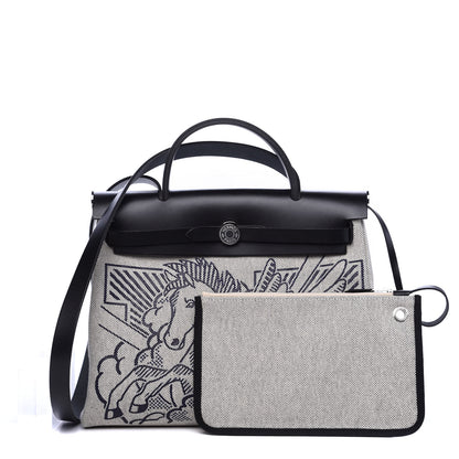 Hermes Vache Hunter Toile Pegase Pop Herbag Zip Retourne 31 PM Bleu Indigo 1 of 9