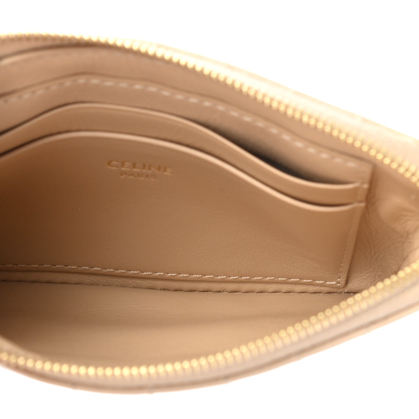 Calfskin Quilted C Charm Coin Card Pouch Nude
