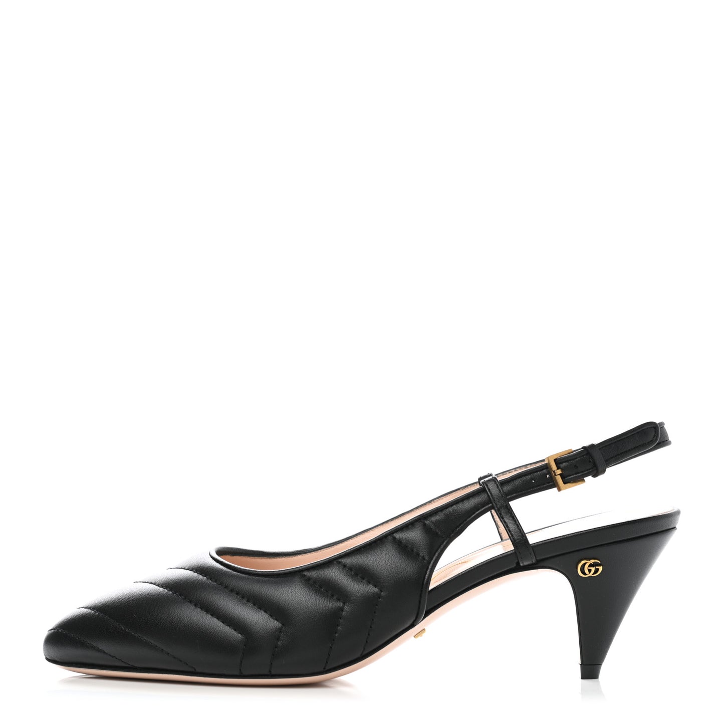 Nappa Charlotte Chevron Matelasse Double G 75mm Slingback Pumps 38.5 Black