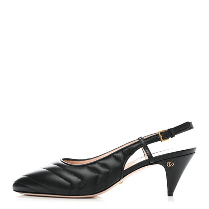 Gucci Nappa Charlotte Chevron Matelasse Double G 75mm Slingback Pumps 38.5 Black 1 of 9