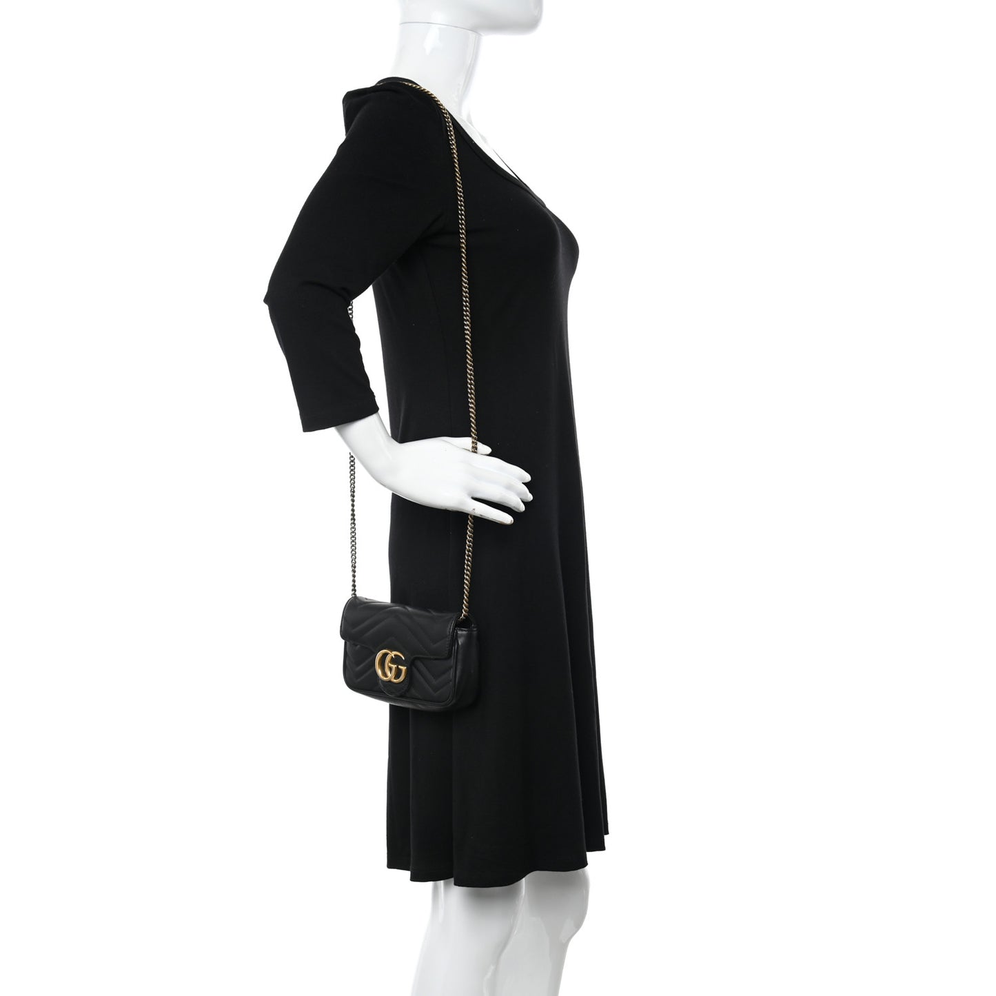 Calfskin Matelasse Super Mini GG Marmont Shoulder Bag Black