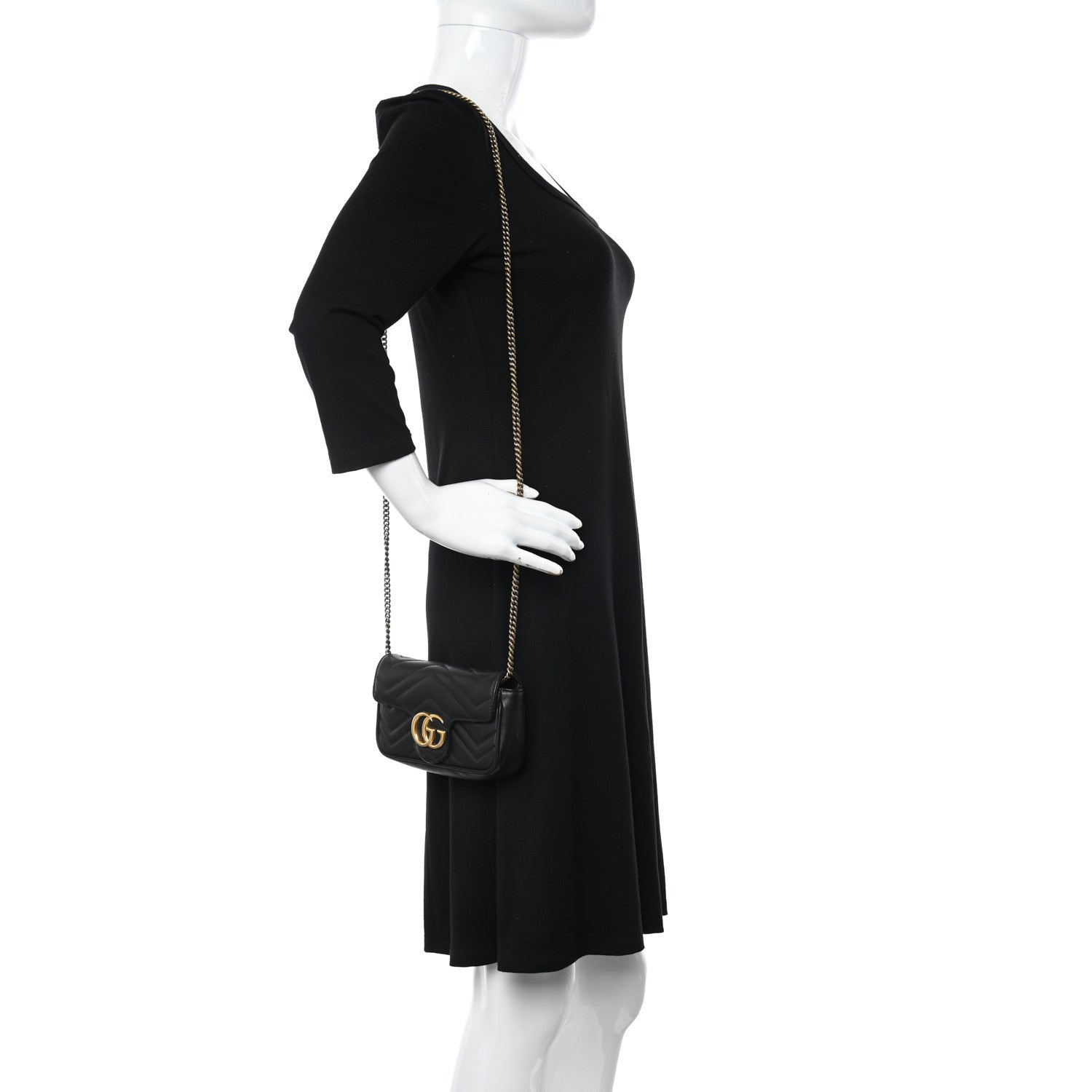 Gucci Calfskin Matelasse Super Mini GG Marmont Shoulder Bag Black 2 of 14