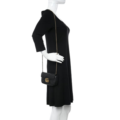Gucci Calfskin Matelasse Super Mini GG Marmont Shoulder Bag Black 2 of 14