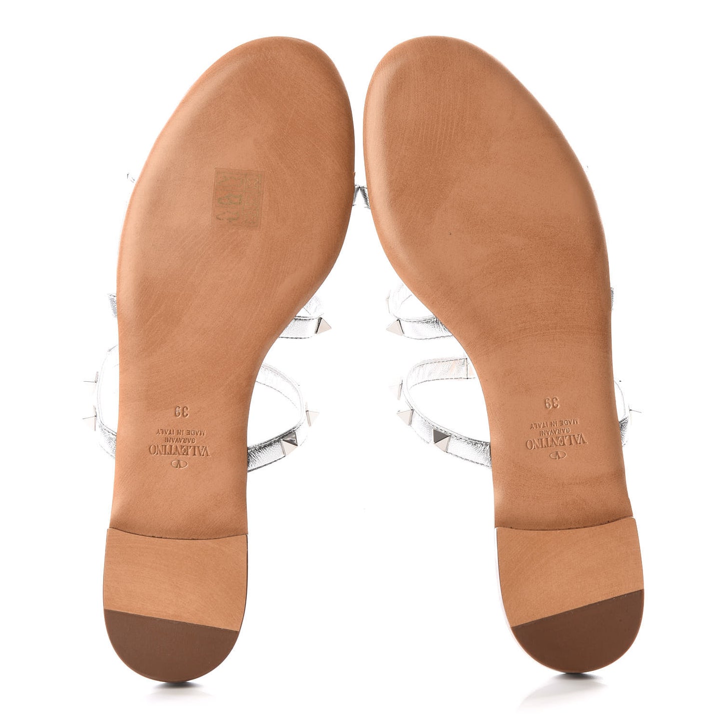 Metallic Nappa Rockstud Caged Flat Slide Sandals 39 Silver
