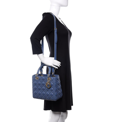 Christian Dior Lambskin Cannage Medium Lady Dior Navy 2 of 14