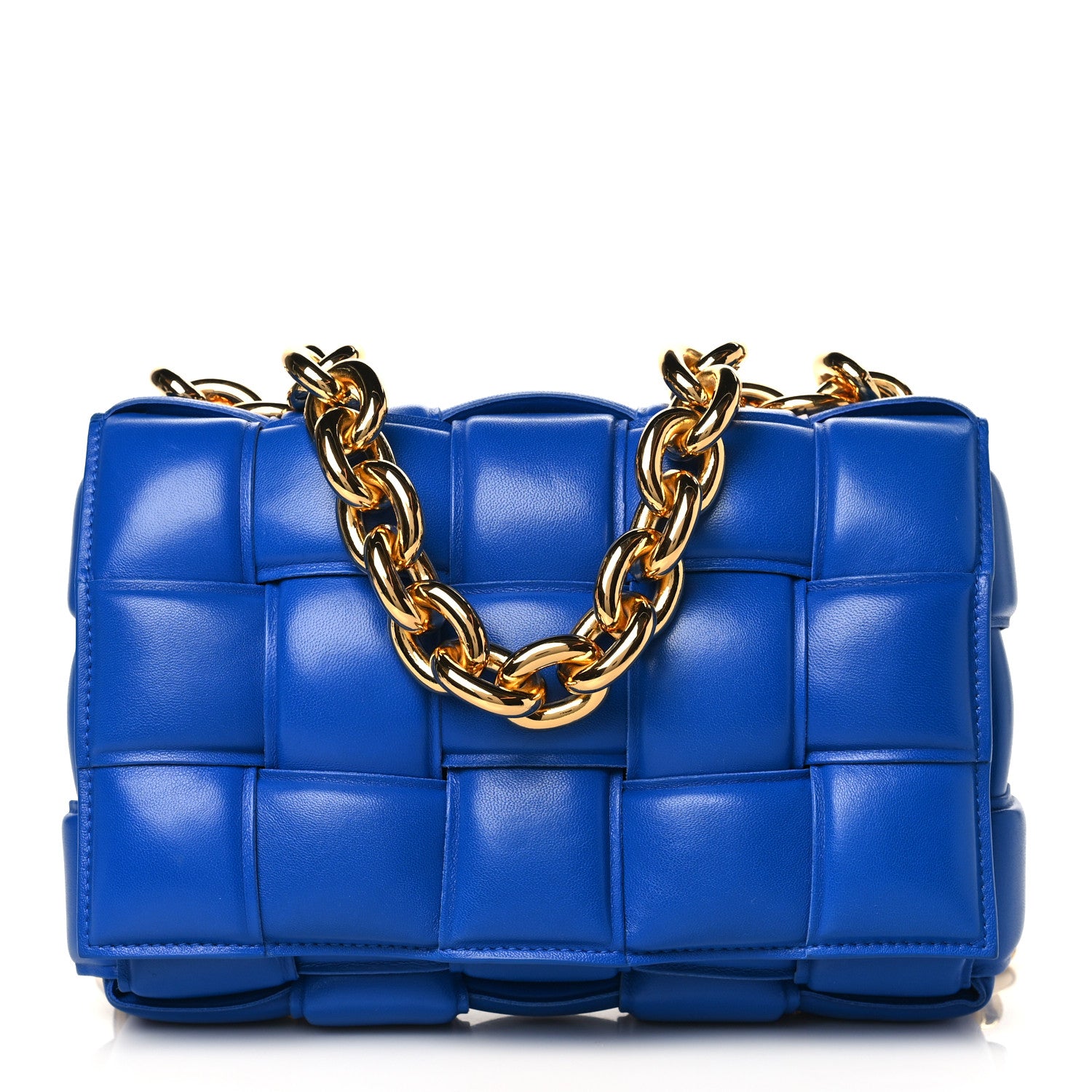 Bottega Veneta Lambskin Maxi Intreccio Padded Chain Cassette Crossbody Bag Cobalt 1 of 9