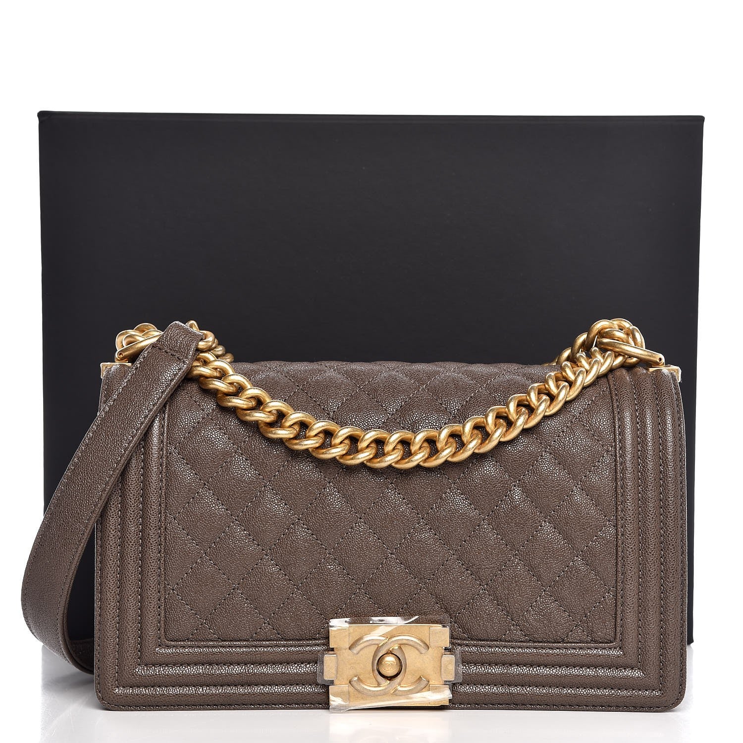Chanel Caviar Quilted Medium Boy Flap Khaki 8 of 8