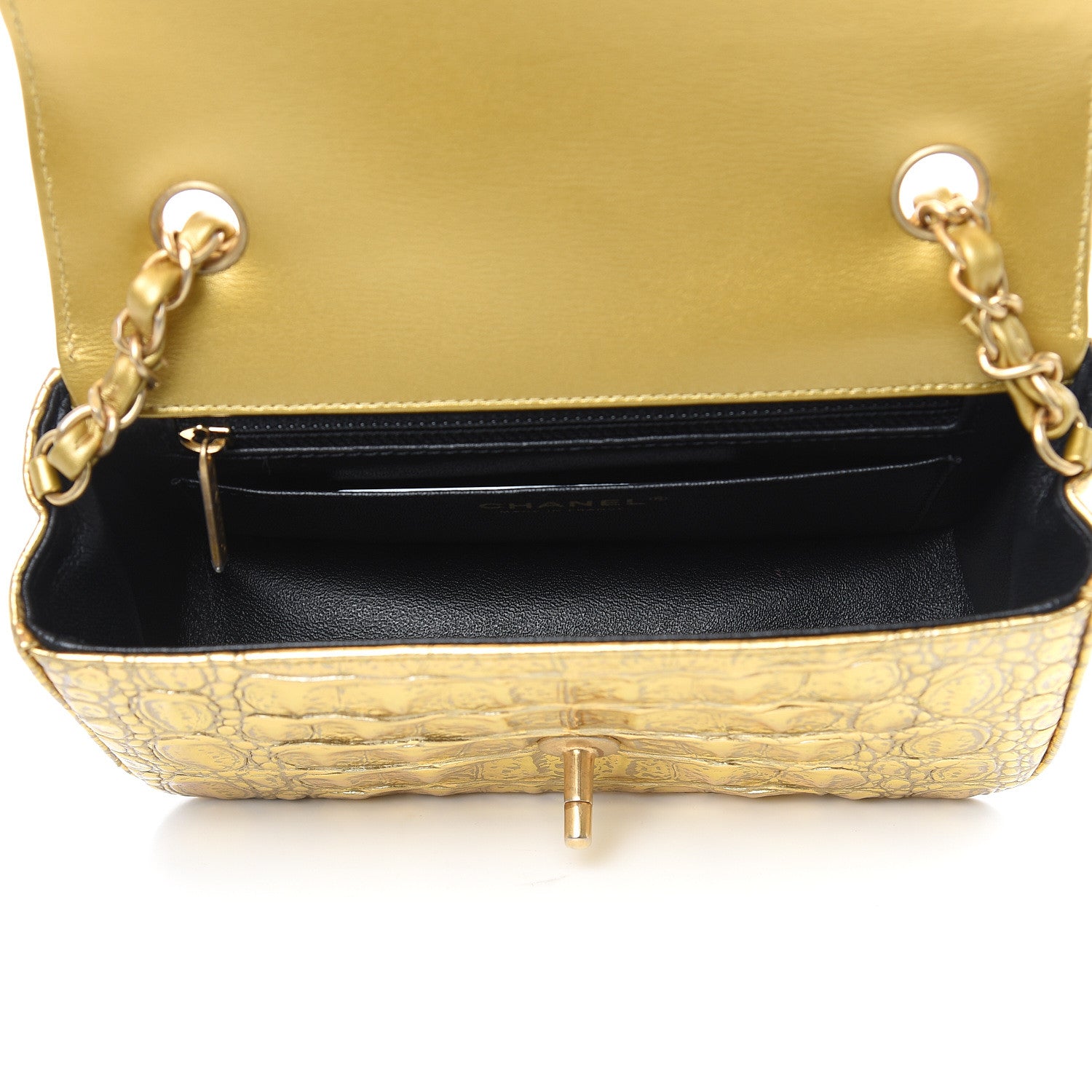Chanel Metallic Calfskin Crocodile Embossed Cocodile Rectangular Mini Flap Gold 5 of 13