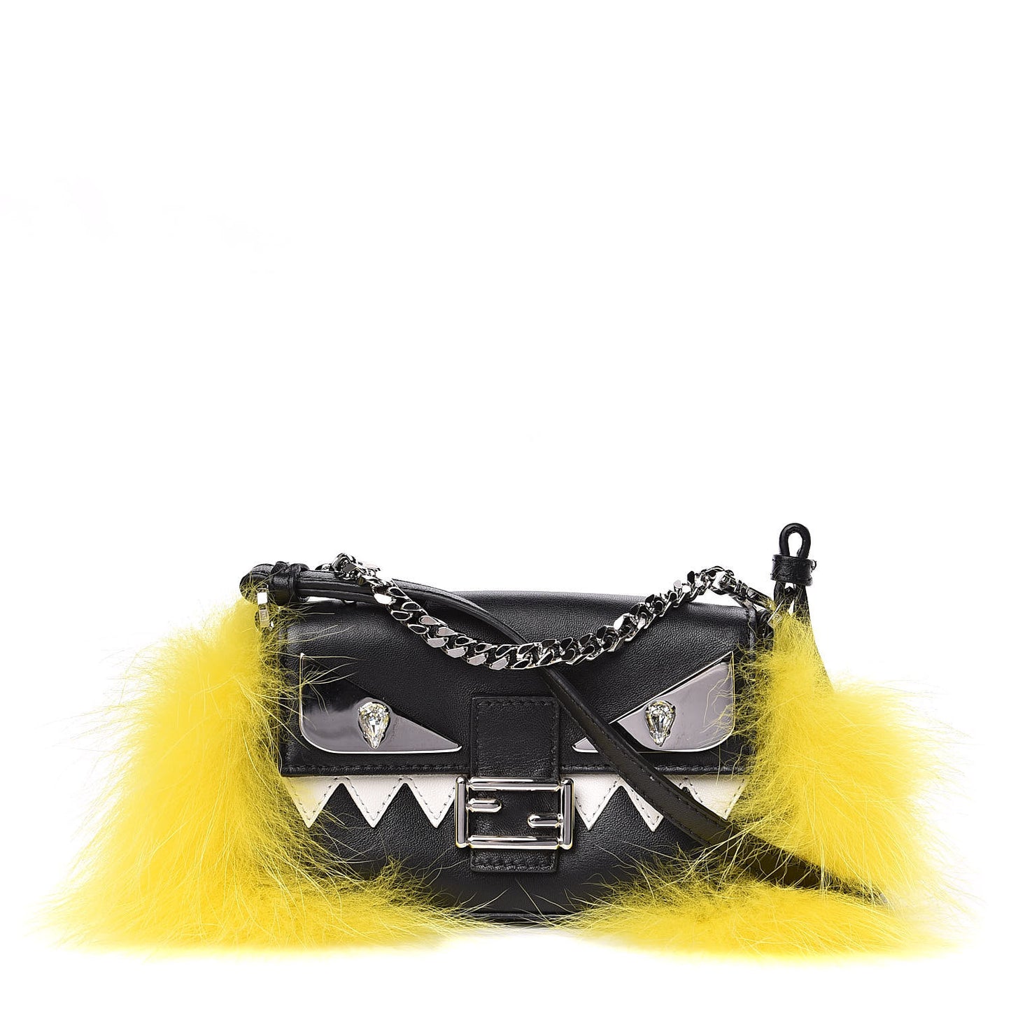 Nappa Fox Fur Monster Micro Baguette Black