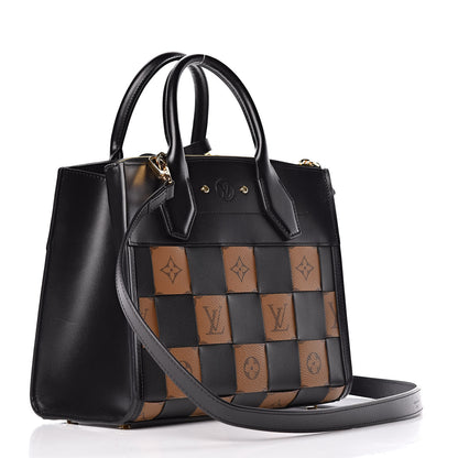 Louis Vuitton Calfskin Monogram Damier Tressage City Steamer PM Black 3 of 12