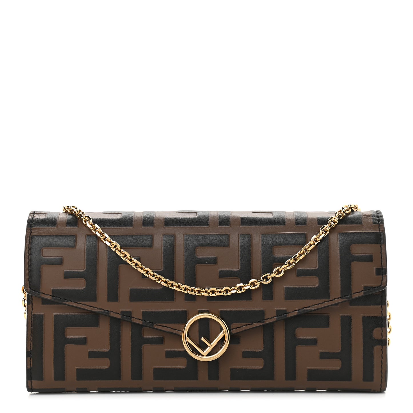 Vitello Soft F is Fendi Bi-Color FF 1974 Embossed Continental Envelope Wallet On Chain Maya Black