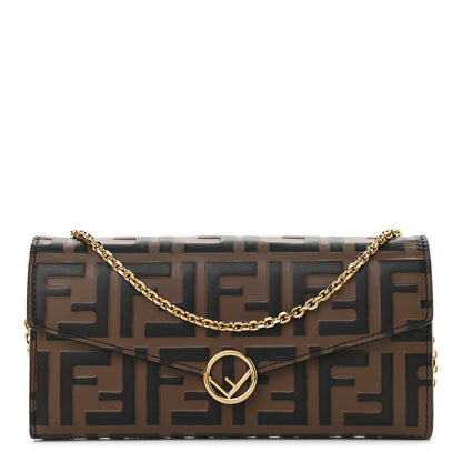 Fendi Vitello Soft F is Fendi Bi-Color FF 1974 Embossed Continental Envelope Wallet On Chain Maya Black 1 of 9