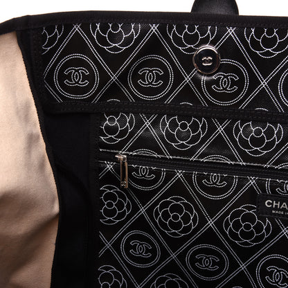 Chanel Coated Canvas Camellia Large Shopping Tote Black Beige 14 of 17