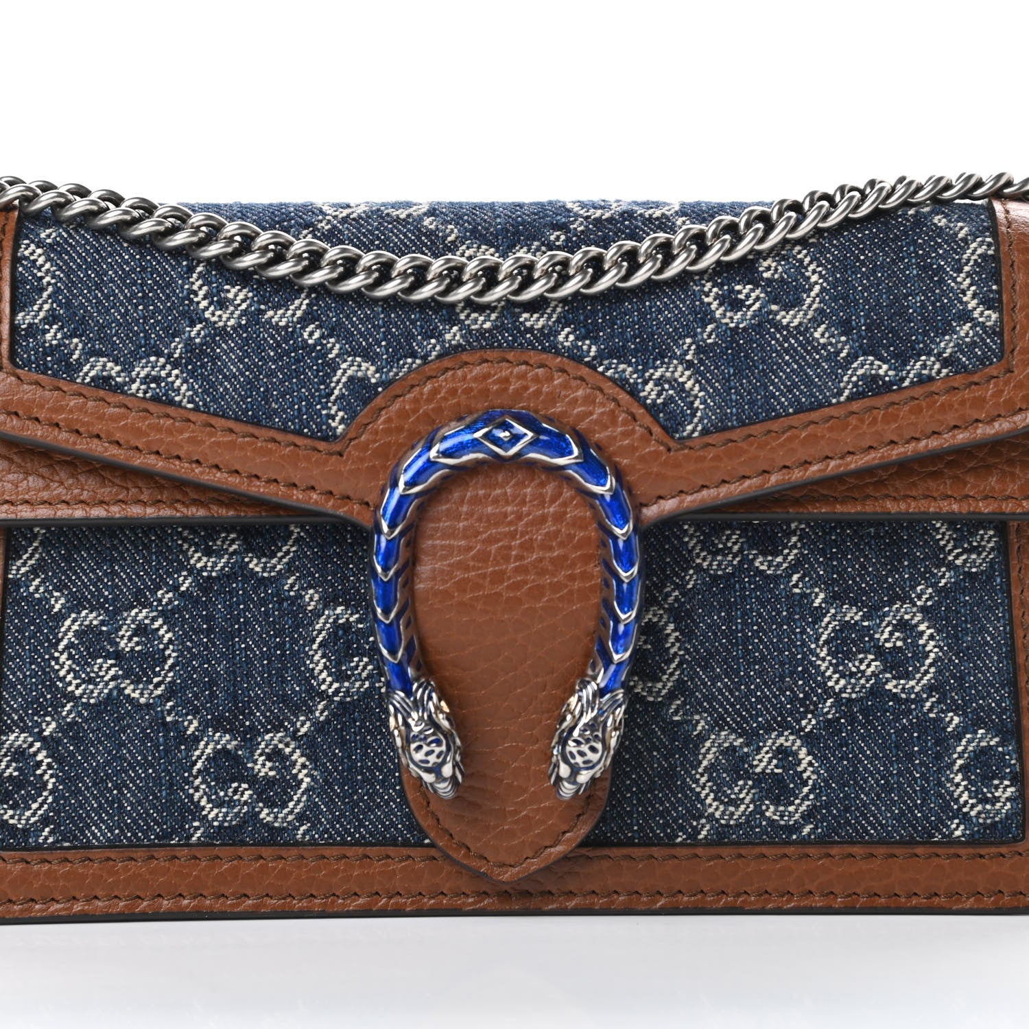 Gucci New Denim GG Monogram Dollar Calfskin Enamel Super Mini Dionysus Shoulder Bag Blue Tea Cuir Epilog Electric Blue 7 of 10