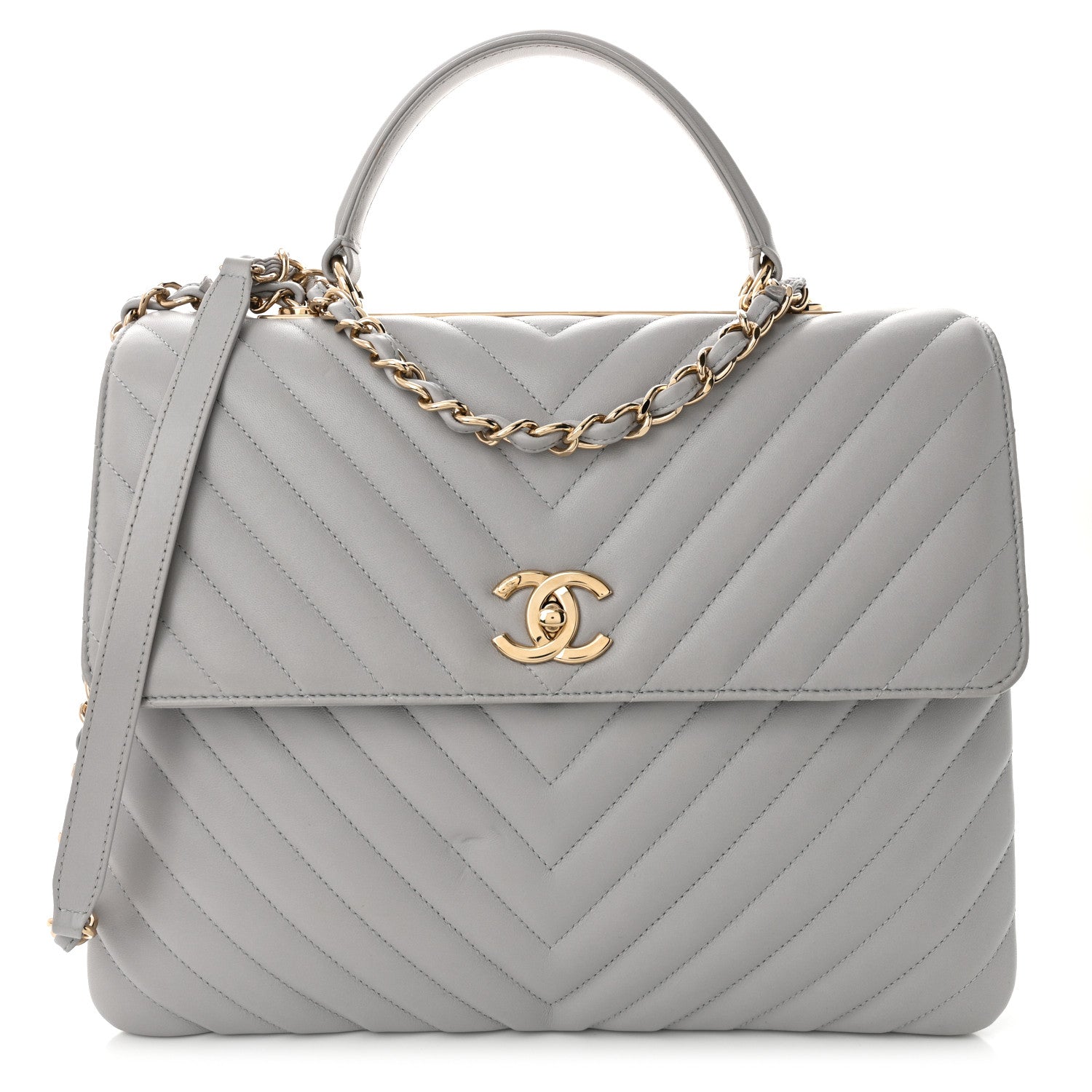 Chanel Lambskin Chevron Quilted Large Trendy CC Dual Handle Flap Bag Grey 1 of 10