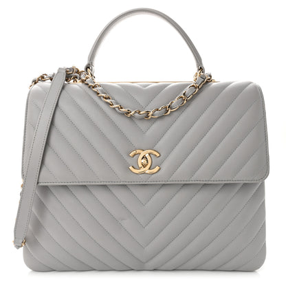 Chanel Lambskin Chevron Quilted Large Trendy CC Dual Handle Flap Bag Grey 1 of 10