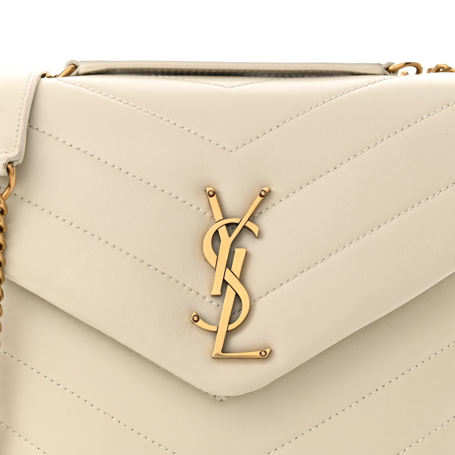 Saint Laurent Calfskin Y Quilted Monogram Small Loulou Chain Satchel Crema Soft 8 of 10