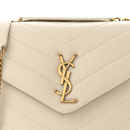 Saint Laurent Calfskin Y Quilted Monogram Small Loulou Chain Satchel Crema Soft 8 of 10