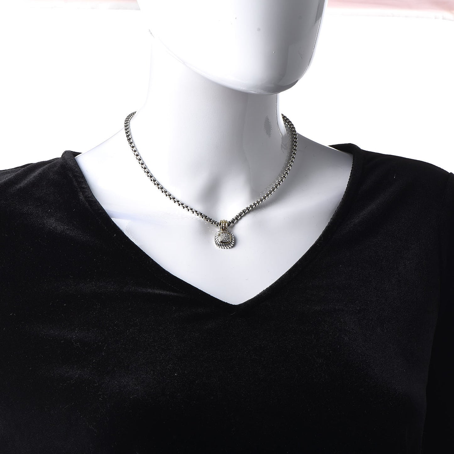 Sterling Silver 18K Yellow Gold Diamond 7mm Albion Pendant Necklace