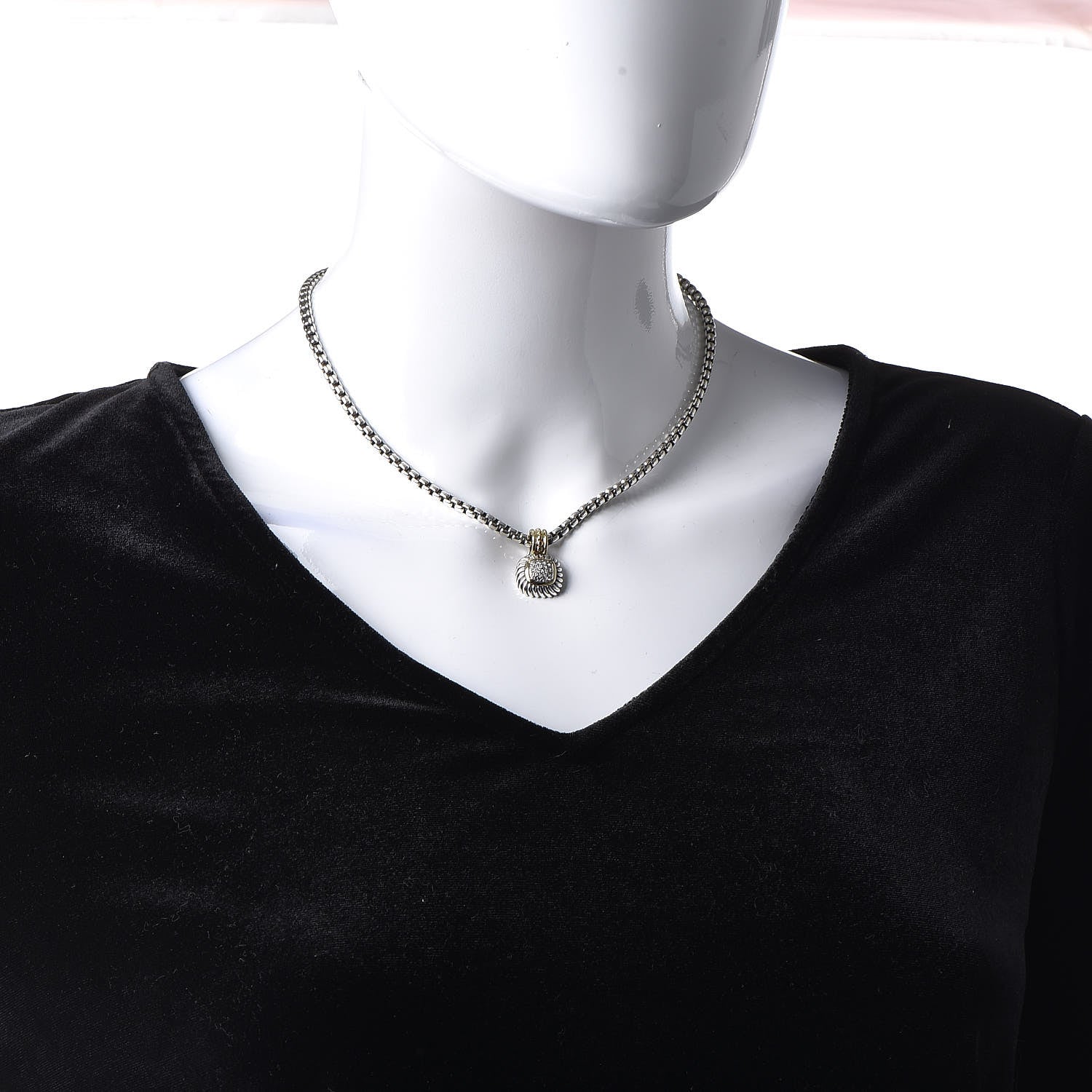 David Yurman Sterling Silver 18K Yellow Gold Diamond 7mm Albion Pendant Necklace 2 of 6