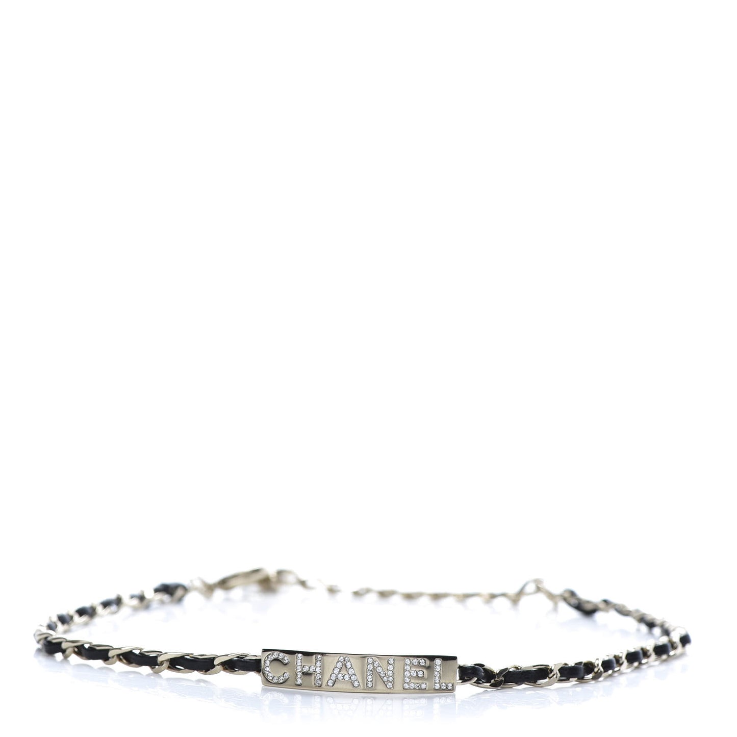 Metal Lambskin Crystal Sergeant Choker Necklace Black Gold