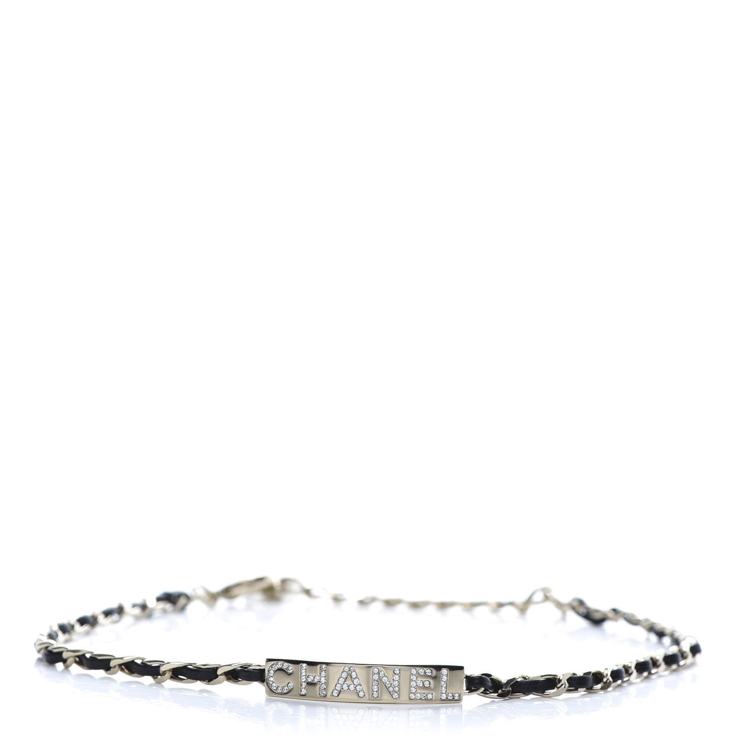 Chanel Metal Lambskin Crystal Sergeant Choker Necklace Black Gold 1 of 3