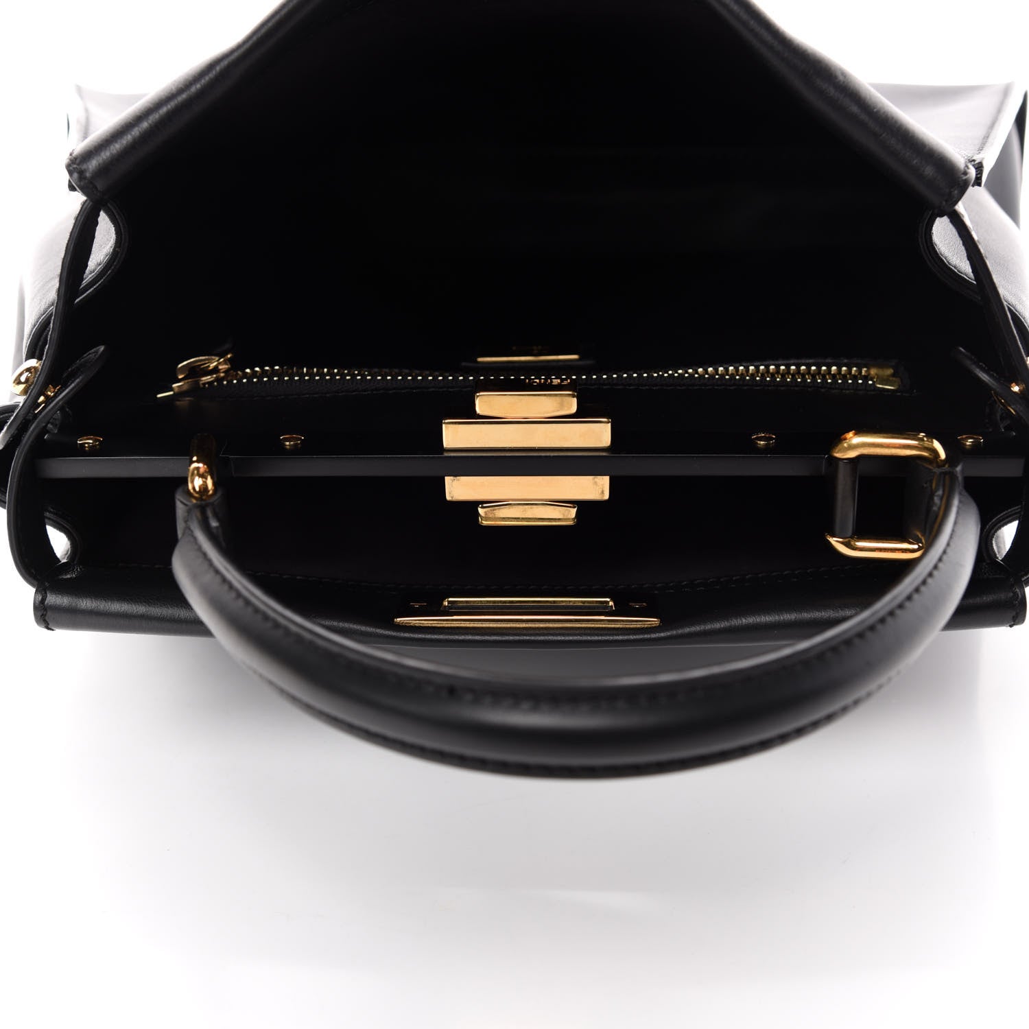 Fendi Vitello Seta Shiny Nappa Medium Peekaboo Iconic Satchel Black 6 of 12