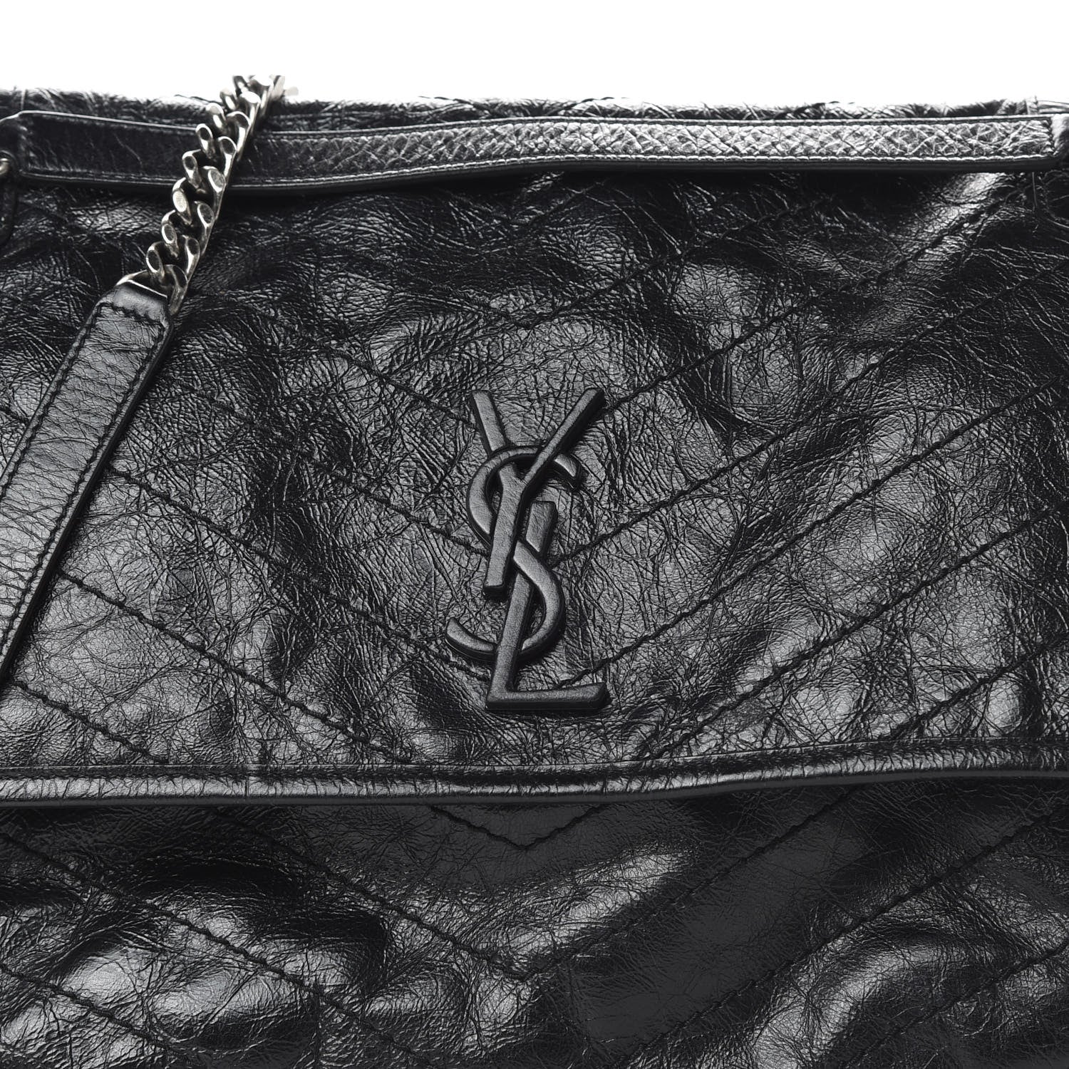 Saint Laurent Crinkled Calfskin Matelasse Monogram Large Niki Chain Satchel Black 8 of 12