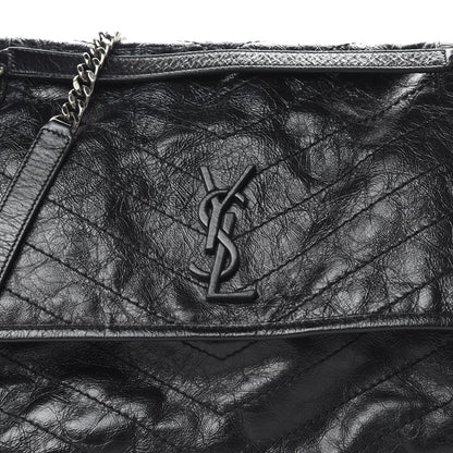 Saint Laurent Crinkled Calfskin Matelasse Monogram Large Niki Chain Satchel Black 8 of 12
