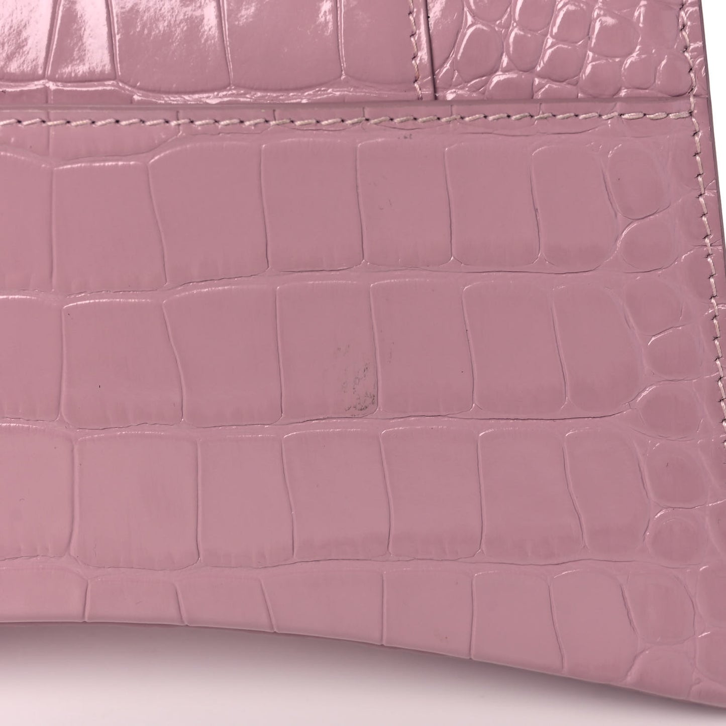 Shiny Calfskin Crocodile Embossed Small Hourglass Top Handle Bag Powder Pink