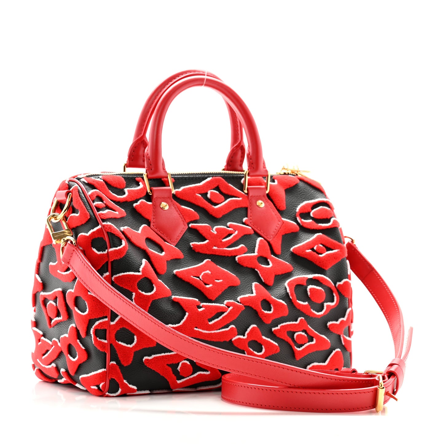 X UF Tufted Monogram Speedy Bandouliere 25 Black Red