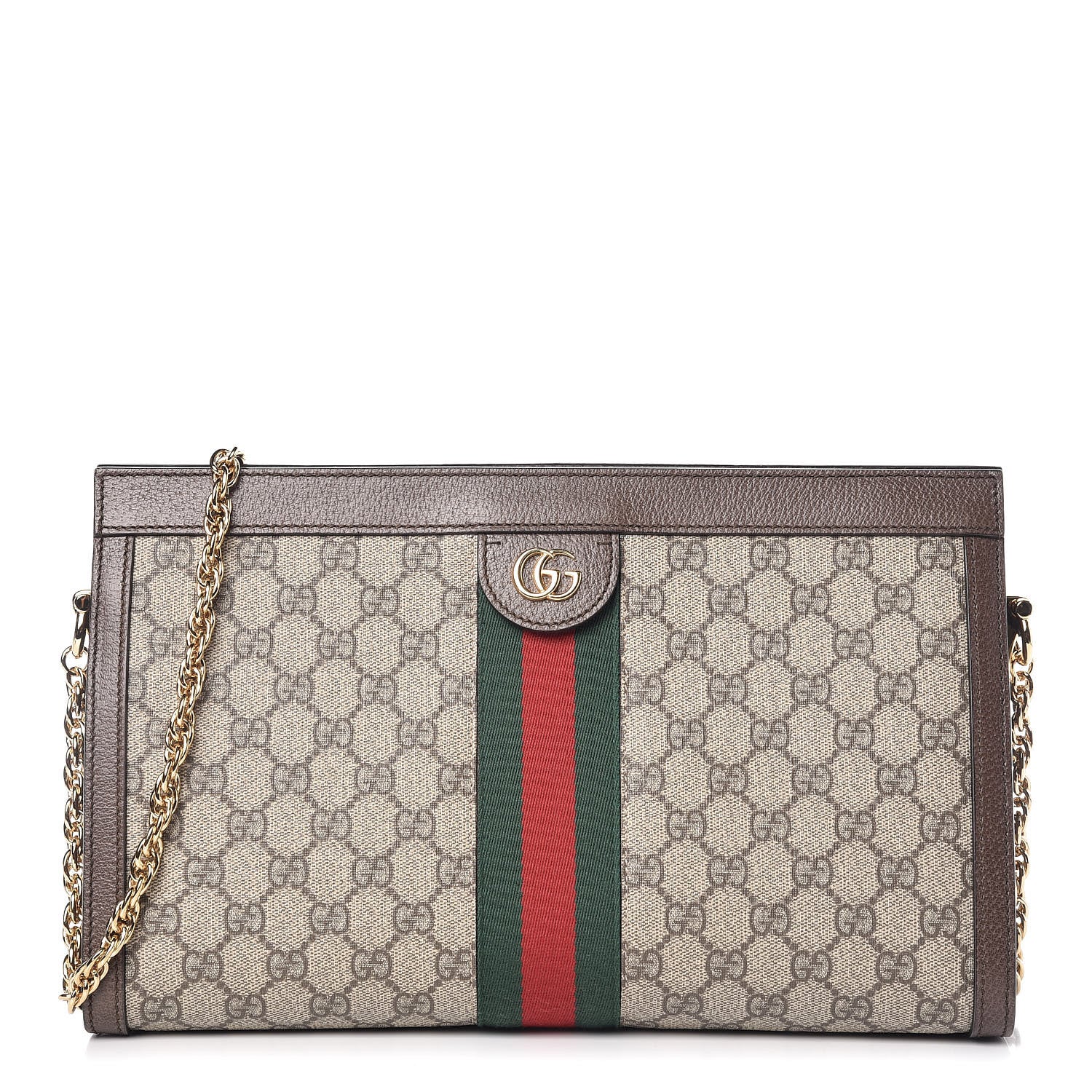 Gucci GG Supreme Monogram Web Medium Ophidia Chain Shoulder Bag Brown 1 of 14