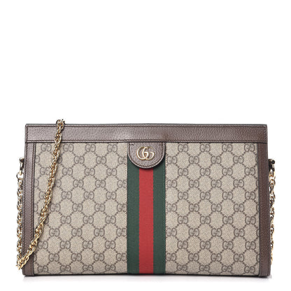 Gucci GG Supreme Monogram Web Medium Ophidia Chain Shoulder Bag Brown 1 of 14