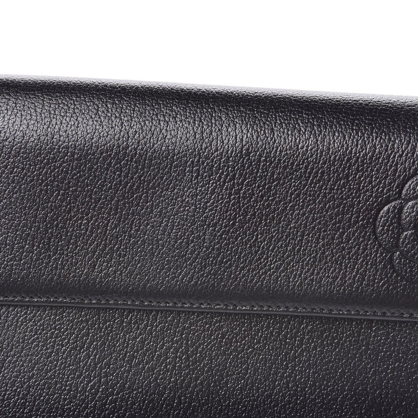 Goatskin Camellia Embossed Flap Wallet Black