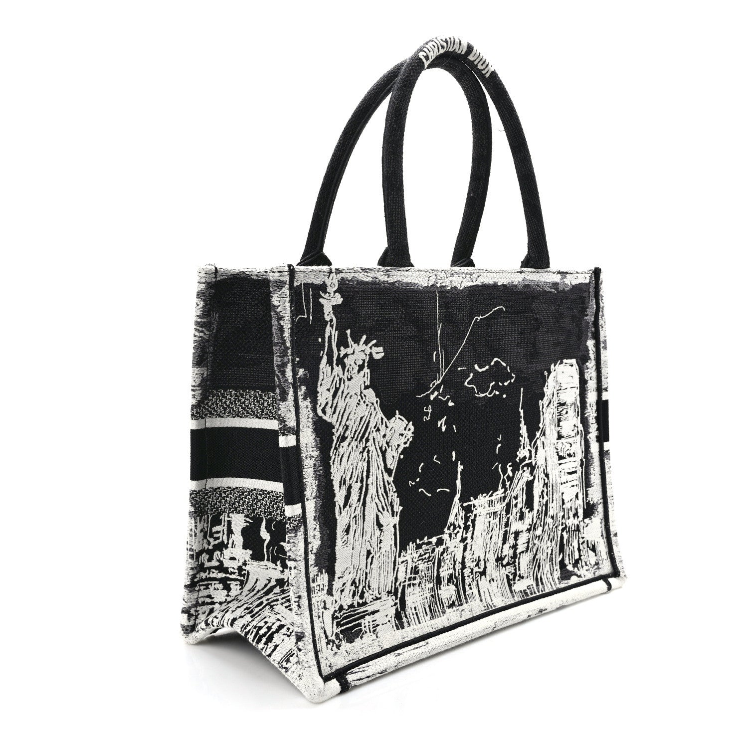 Christian Dior Canvas Embroidered Medium New York Book Tote Black White 3 of 13