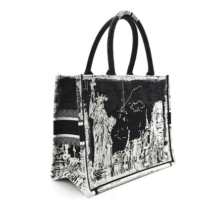 Christian Dior Canvas Embroidered Medium New York Book Tote Black White 3 of 13