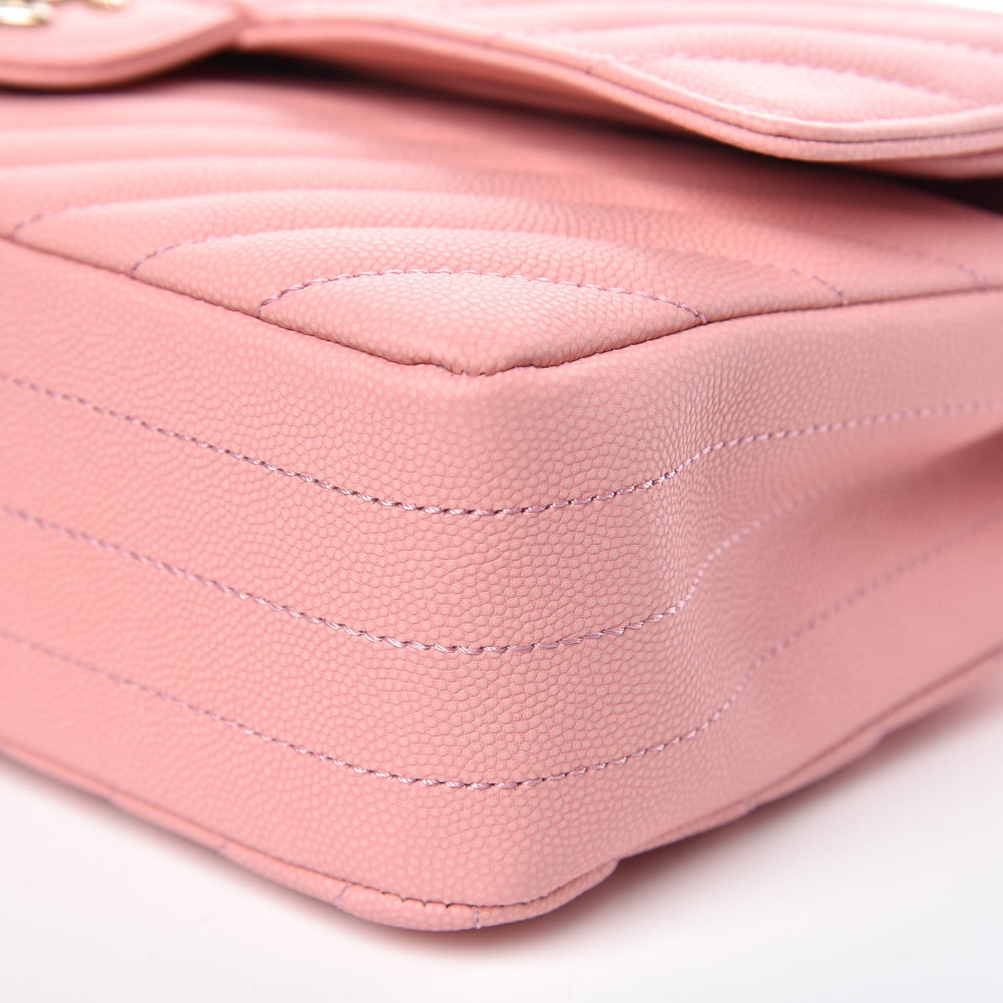 Caviar Chevron Quilted Medium Double Flap Pink