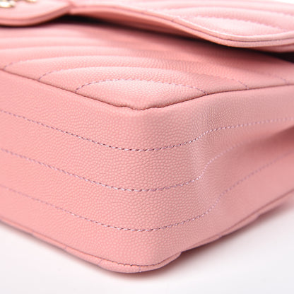 Chanel Caviar Chevron Quilted Medium Double Flap Pink 9 of 10