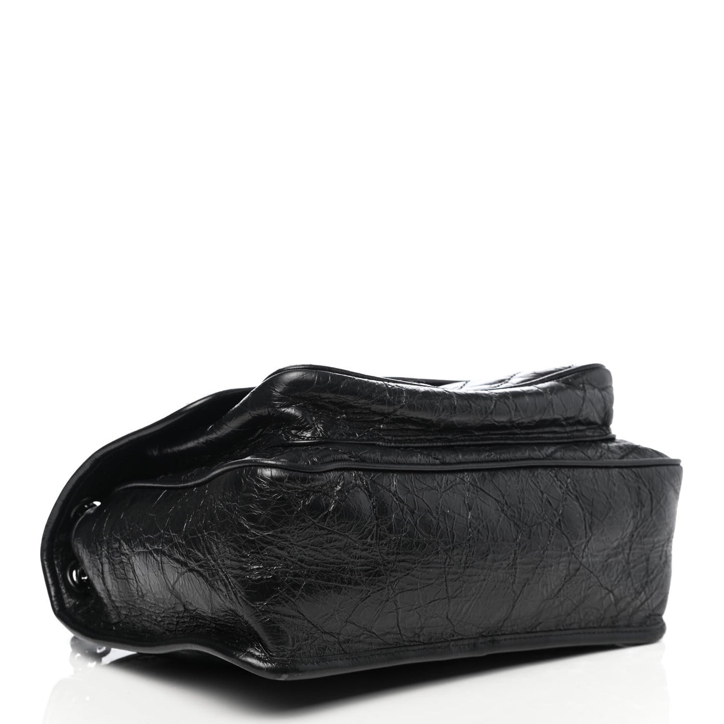 Crinkled Calfskin Matelasse Monogram Medium Niki Chain Satchel Black