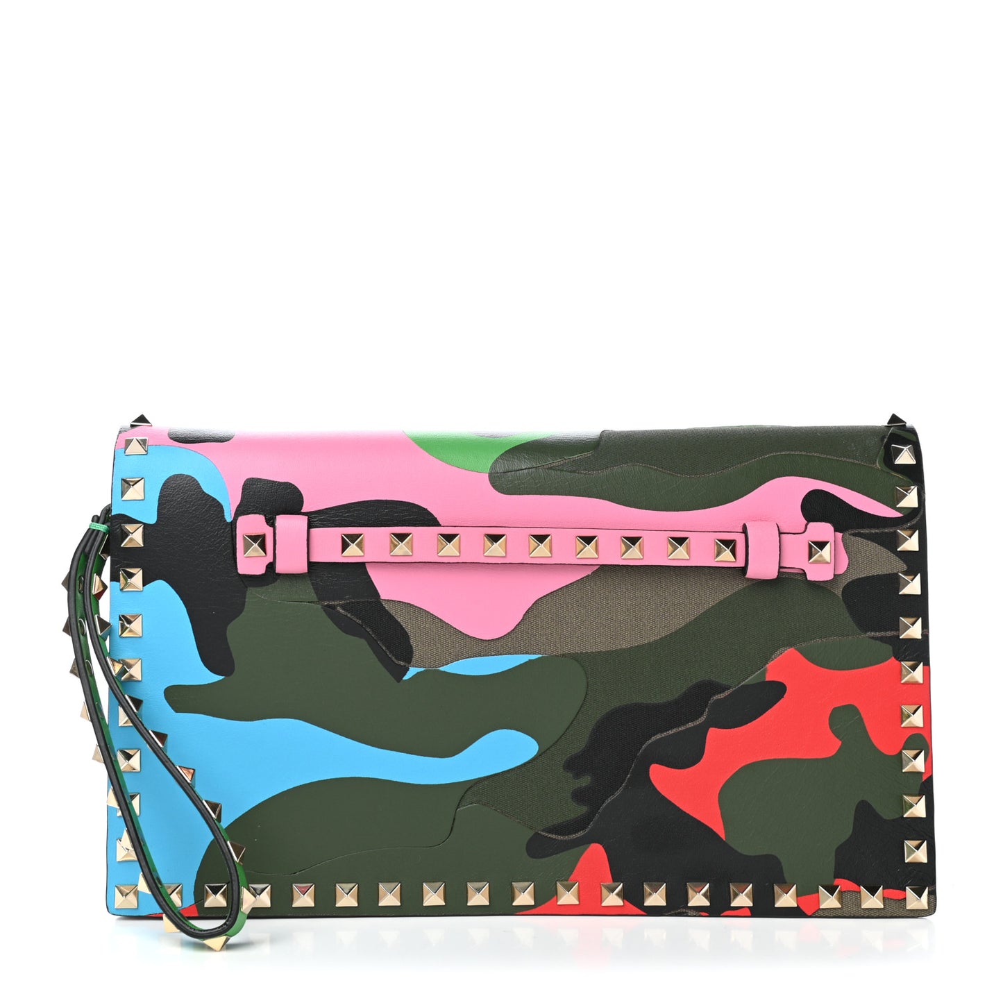Nappa Canvas Camouflage Rockstud Wristlet Clutch Army Green Ninphea Parrot