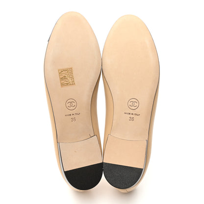 Chanel Lambskin Cap Toe CC Ballerina Flats 36 Beige Black 5 of 9