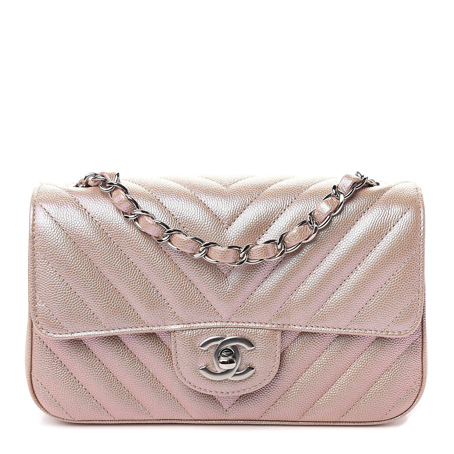 Chanel Iridescent Caviar Chevron Quilted Mini Rectangular Flap Light Gold 1 of 9