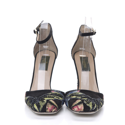 Valentino Garavani Embroidered Suede Butterfly d'Orsay Ankle Strap Pumps 38 Black 2 of 10