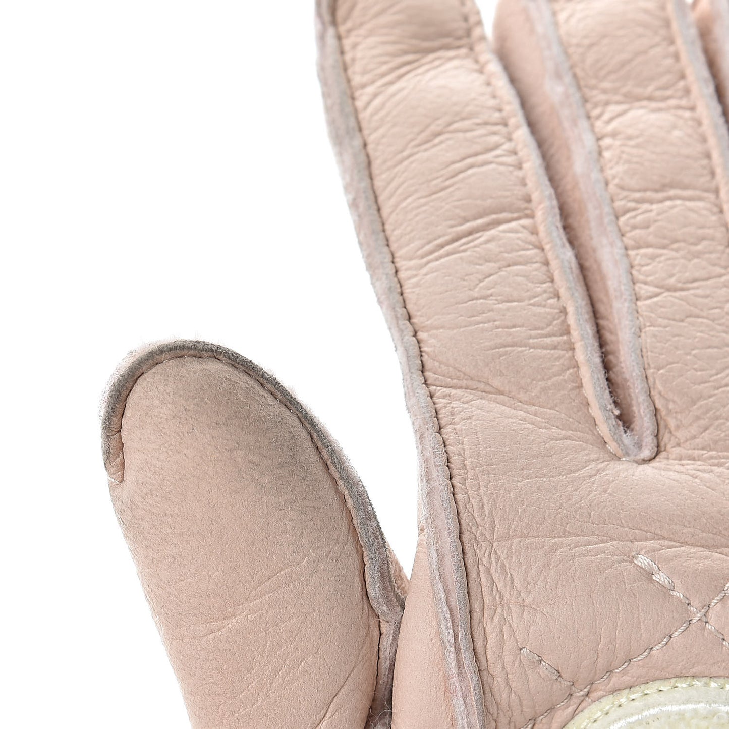 Shearling Quilted CC Gloves 7.5 Light Pink