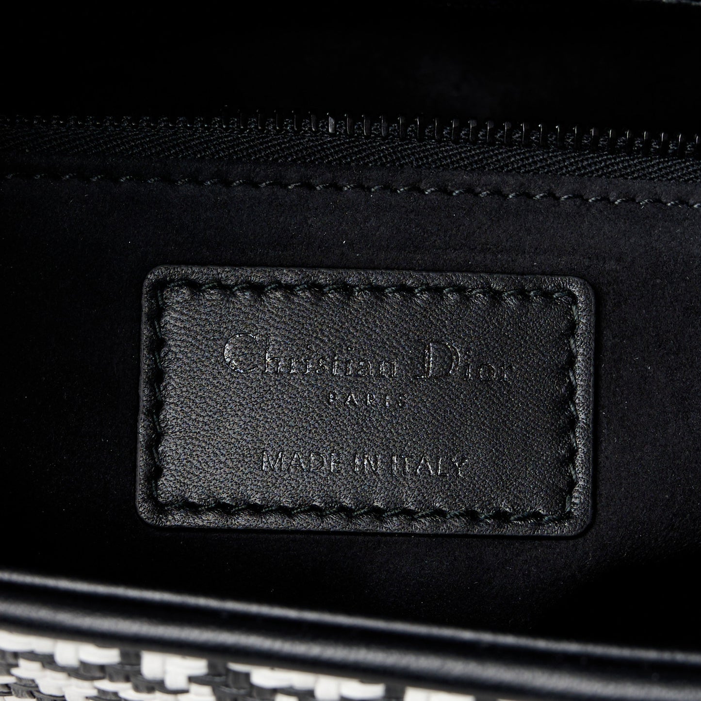 Calfskin Houndstooth Embroidered Medium Lady Dior Black White