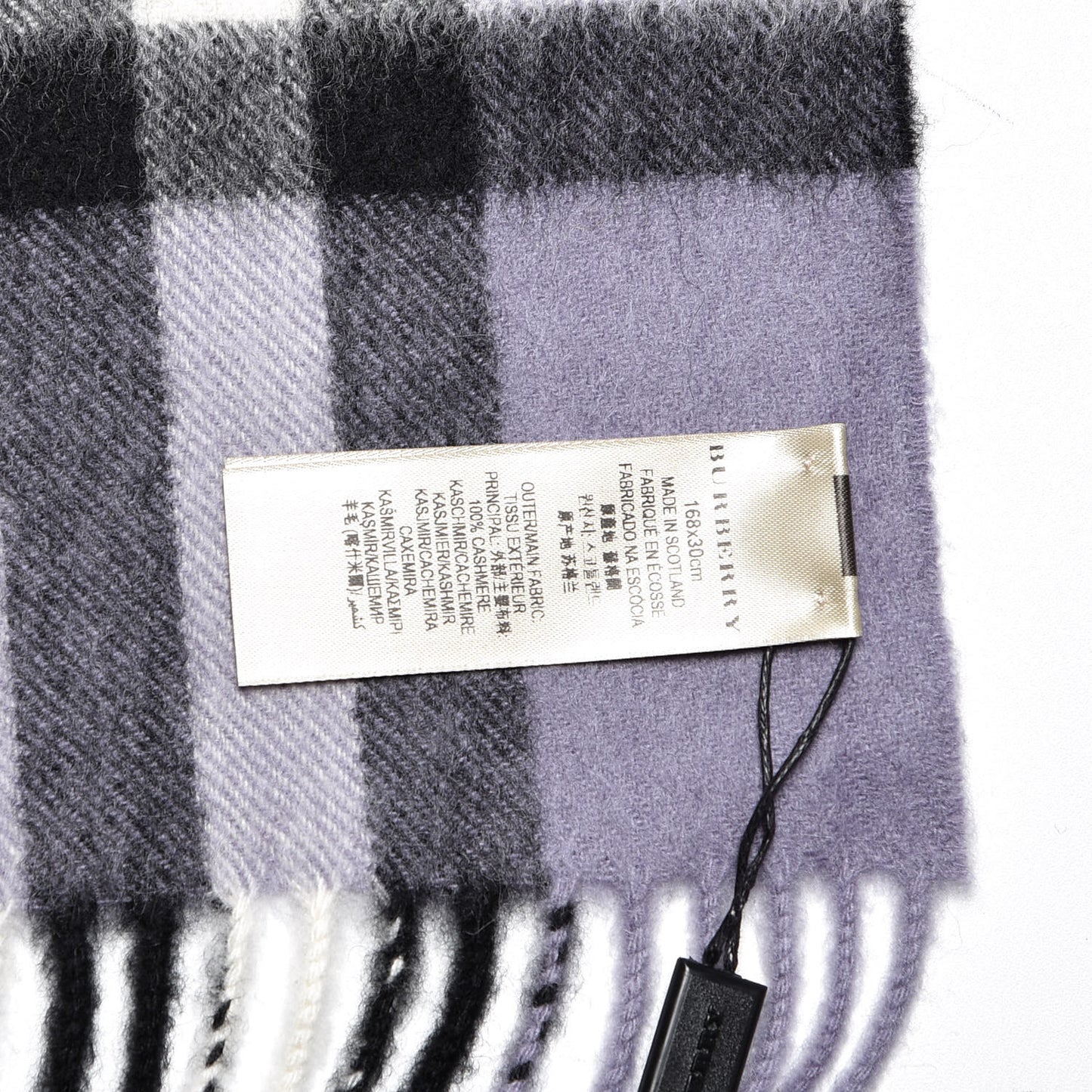Cashmere Giant Check Fringe Scarf Lilac