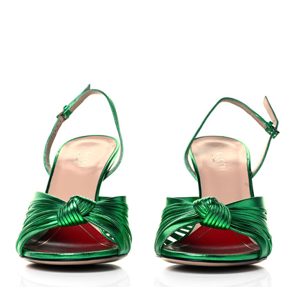 Gucci Metallic Nappa Crawford Knot Slingback Sandals 39 Green 2 of 7