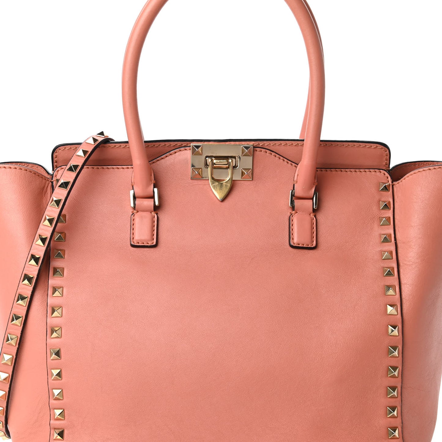 Vitello Rockstud Double Handle Tote Coral