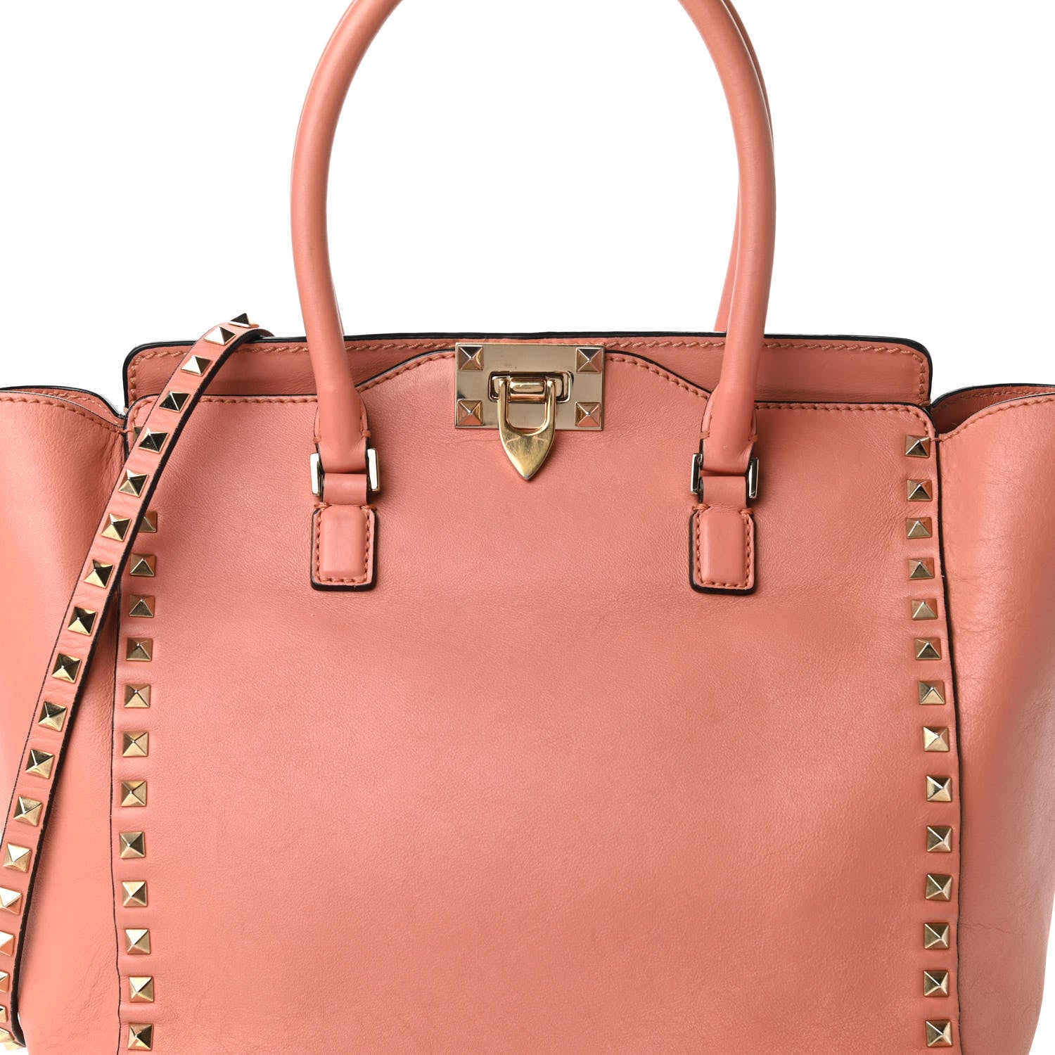 Valentino Garavani Vitello Rockstud Double Handle Tote Coral 9 of 15