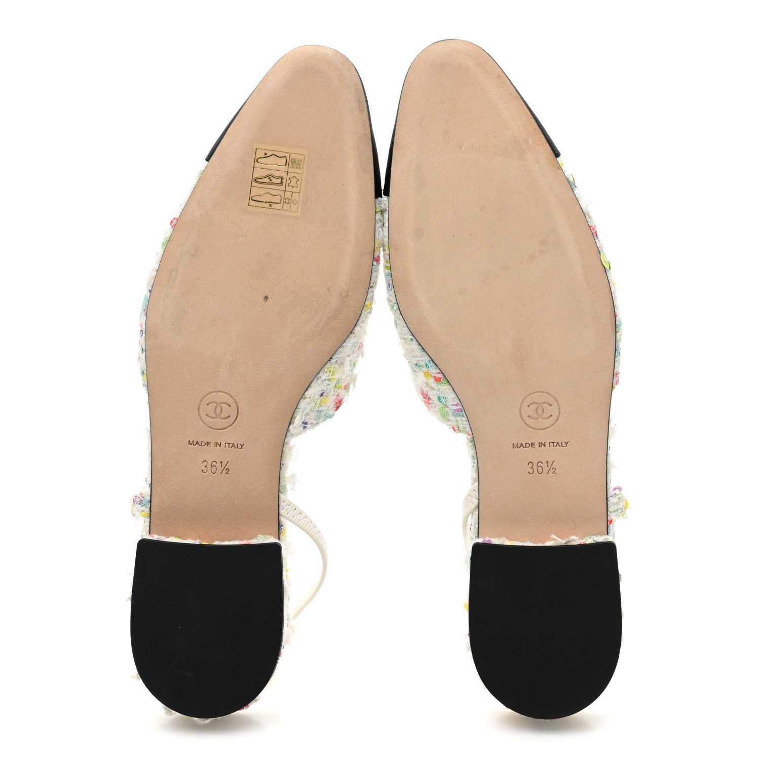 Chanel Tweed Grosgrain Toe CC Slingback Flat 36.5 White Multicolor Black 5 of 8